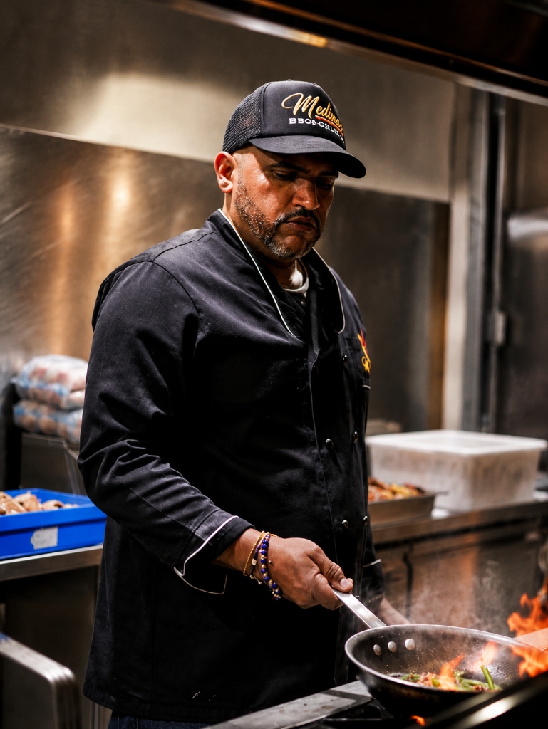 Chef Medina cocinando a las brasas